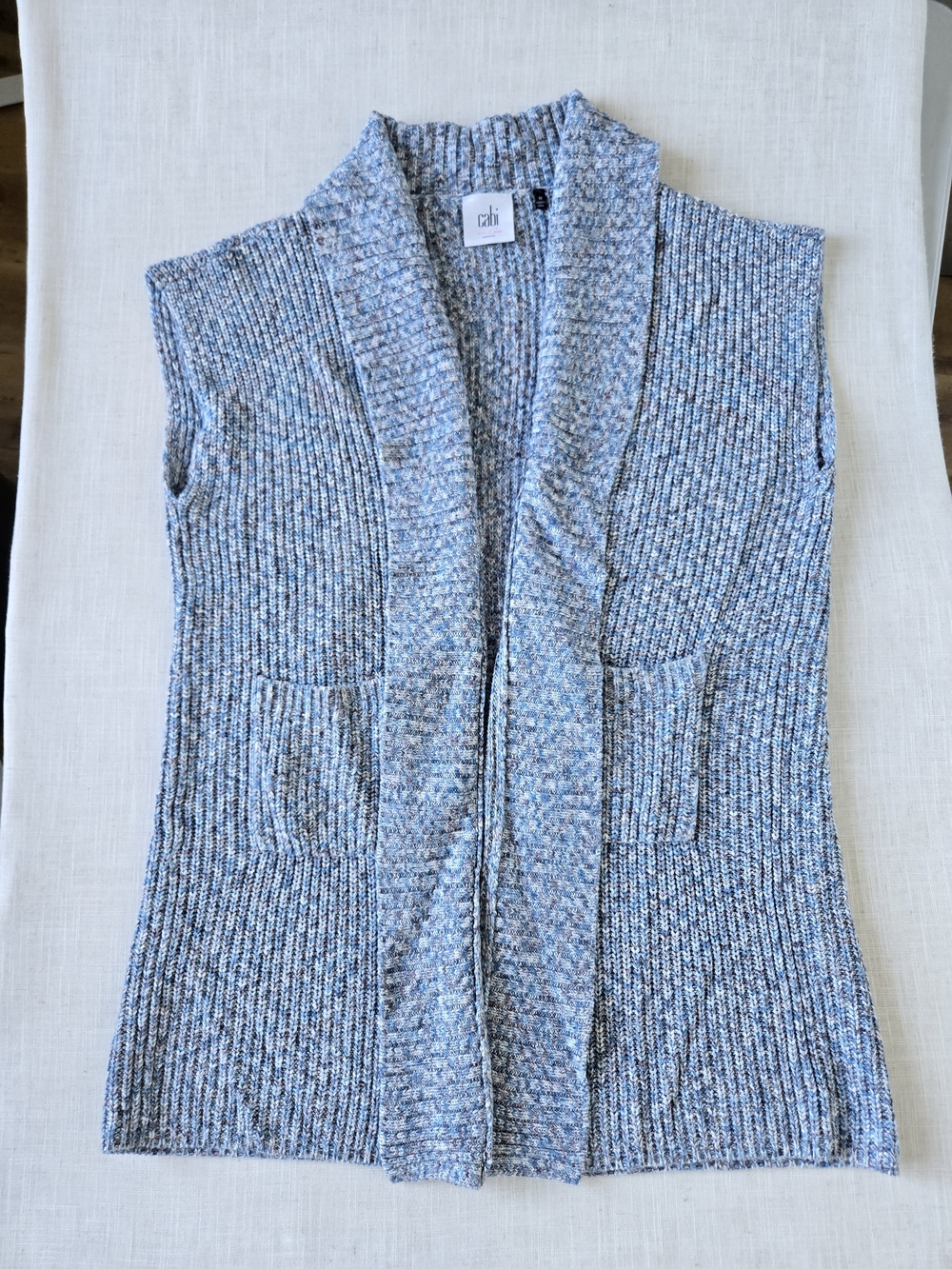 CAbi #3165 "Napa" Knit OpenFront Sleeveless Long Cardigan Light Blue Womens Sz M